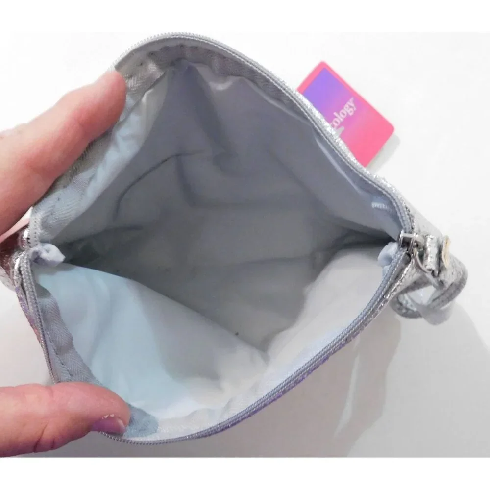 Bodycology Silver Metallic Wristlet Cosmetic Bag Zipper Closure 8" x 5.5" x 1" - Picture 3 of 3
